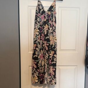 Urban Outfitters Black Floral Midi Dress with Pink, Yellow & Cream Flowers